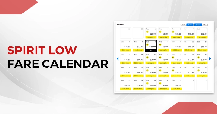 Spirit Airlines Low fare calendar